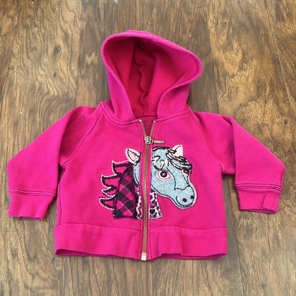 WRANGLER pink horse zippered sweatshirt with hood, baby girl 6-9 months